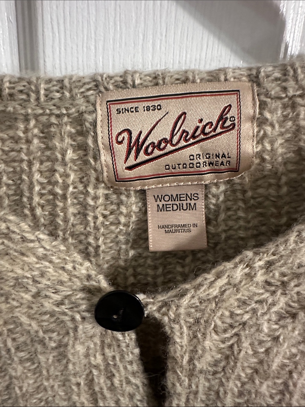 Woolrich Neutral Ribbed Wool Pullover with Single Button V-Notch - Picture 2 of 7